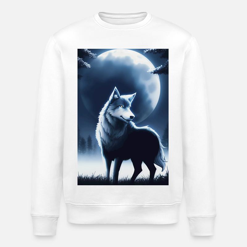 Wolf und Mond - Stanley/Stella Unisex Bio-Sweatshirt ROLLER - Weiß