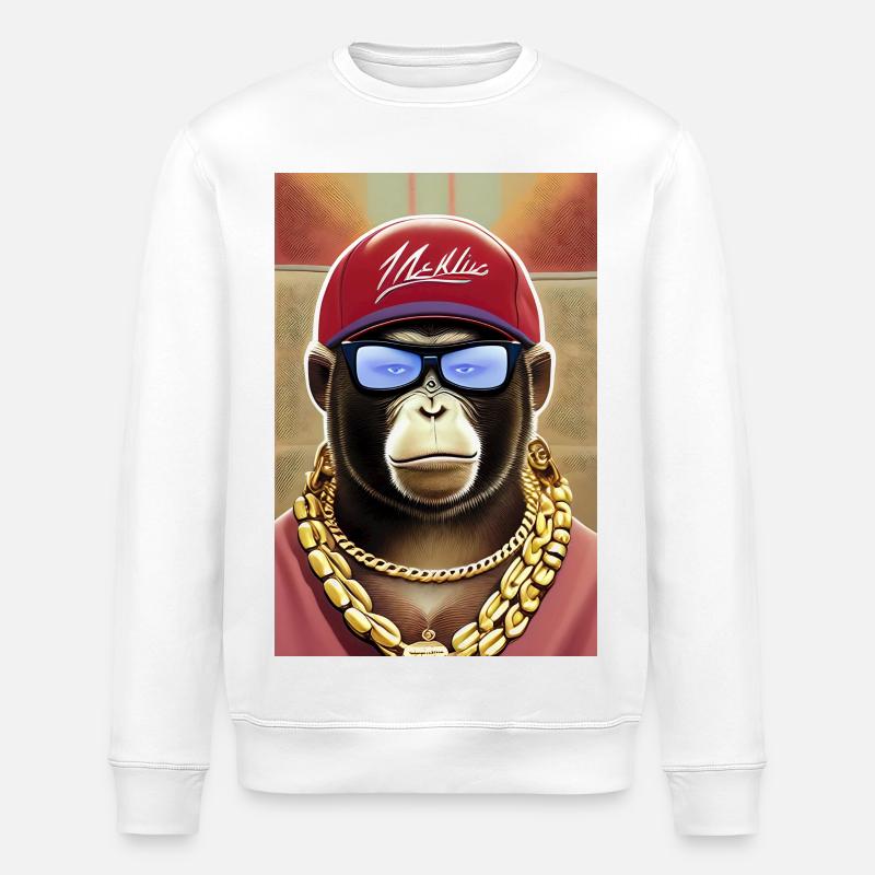Cooler Affe mit Sonnenbrille - Stanley/Stella Unisex Bio-Sweatshirt ROLLER - Weiß