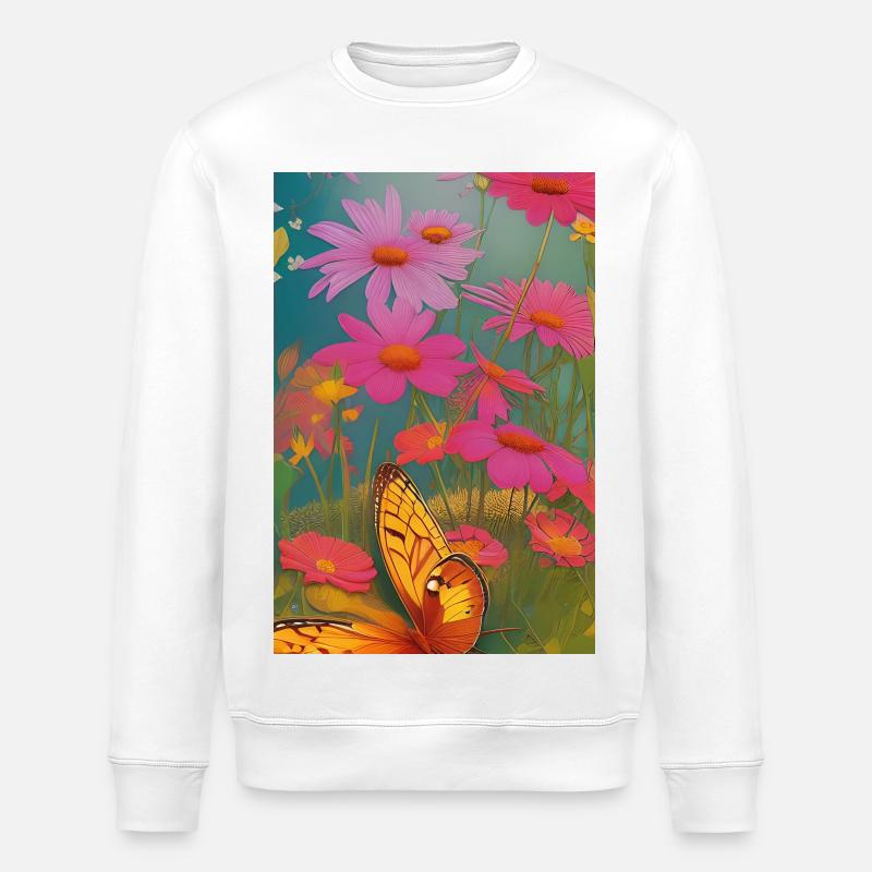 Fleurs et papillon - Sweat bio ROLLER Stanley/Stella Unisexe - blanc