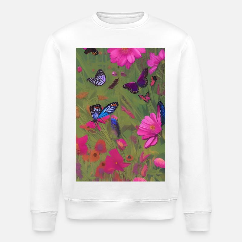 Fleurs et papillon - Sweat bio ROLLER Stanley/Stella Unisexe - blanc