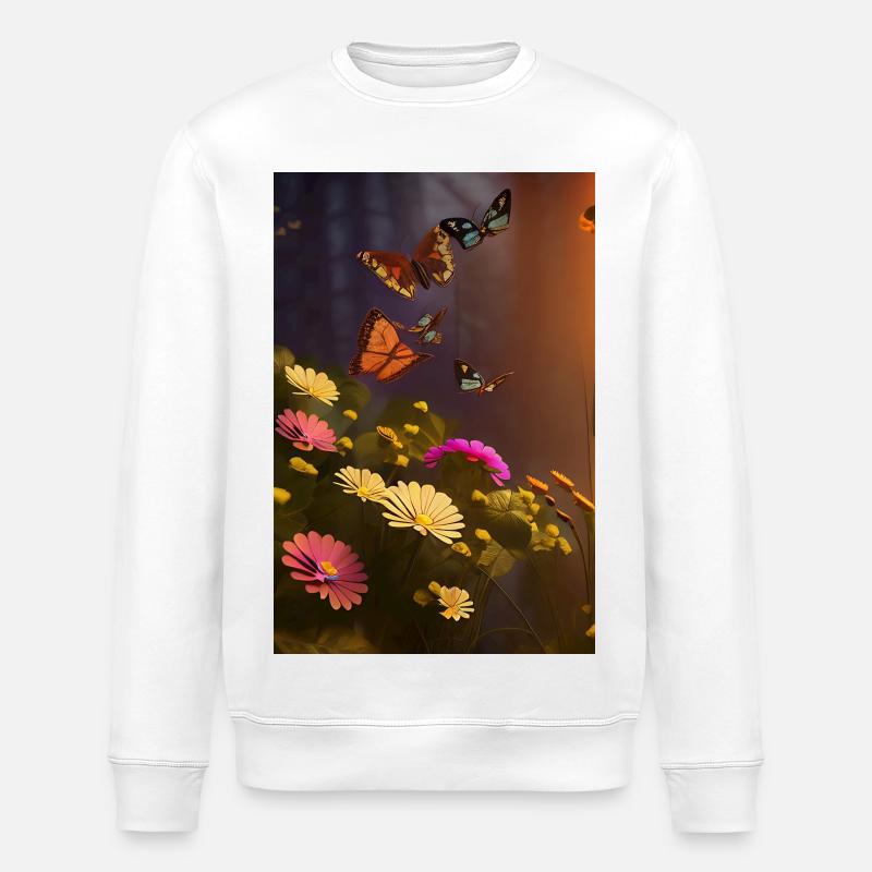 Fleurs et papillon - Sweat bio ROLLER Stanley/Stella Unisexe - blanc