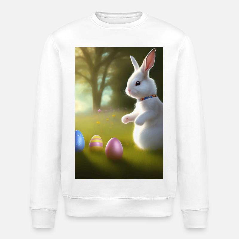 Easter Bunny with Easter Eggs - Stanley/Stella ROLLER Unisex Organic Sweatshirt - white