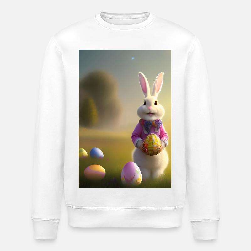 Easter Bunny with Easter Eggs - Stanley/Stella ROLLER Unisex Organic Sweatshirt - white