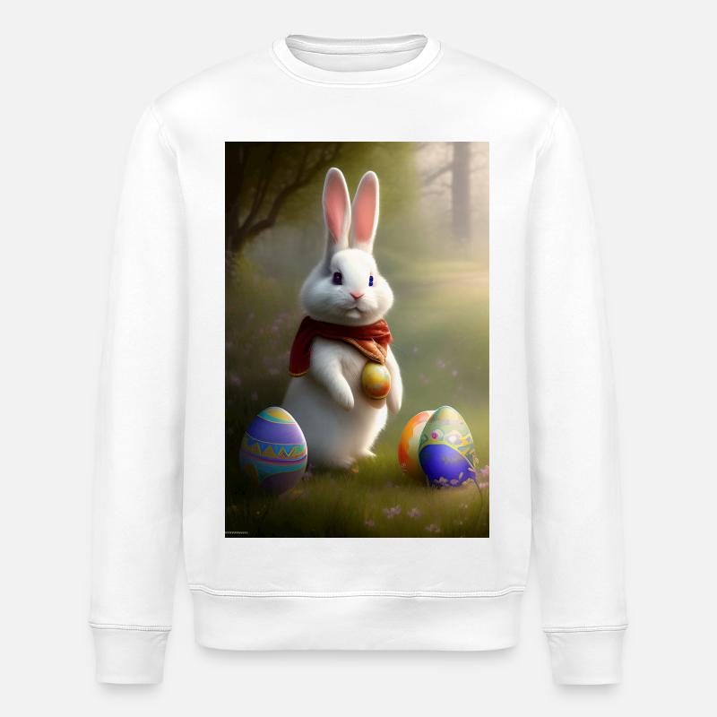 Easter Bunny with Easter Eggs - Stanley/Stella ROLLER Unisex Organic Sweatshirt - white