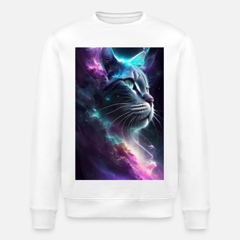 Chat dans l’espace - Sweat bio ROLLER Stanley/Stella Unisexe - blanc