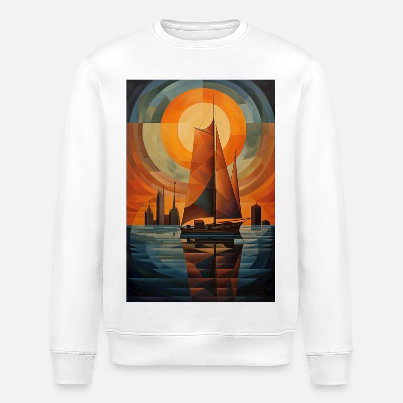 Maritime Landschaft im geometrischen Stil - Stanley/Stella Unisex Bio-Sweatshirt ROLLER - Weiß