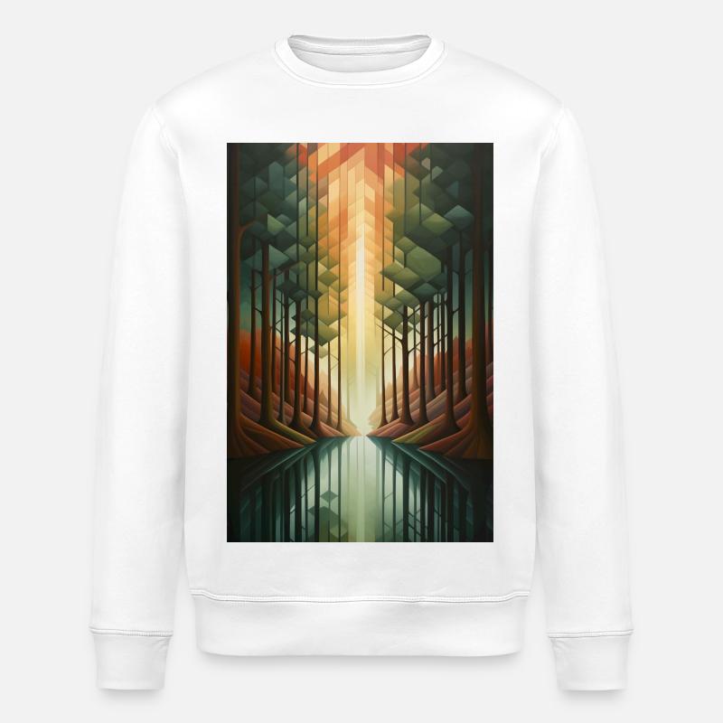 Waldlandschaft im geometrischen Stil - Stanley/Stella Unisex Bio-Sweatshirt ROLLER - Weiß