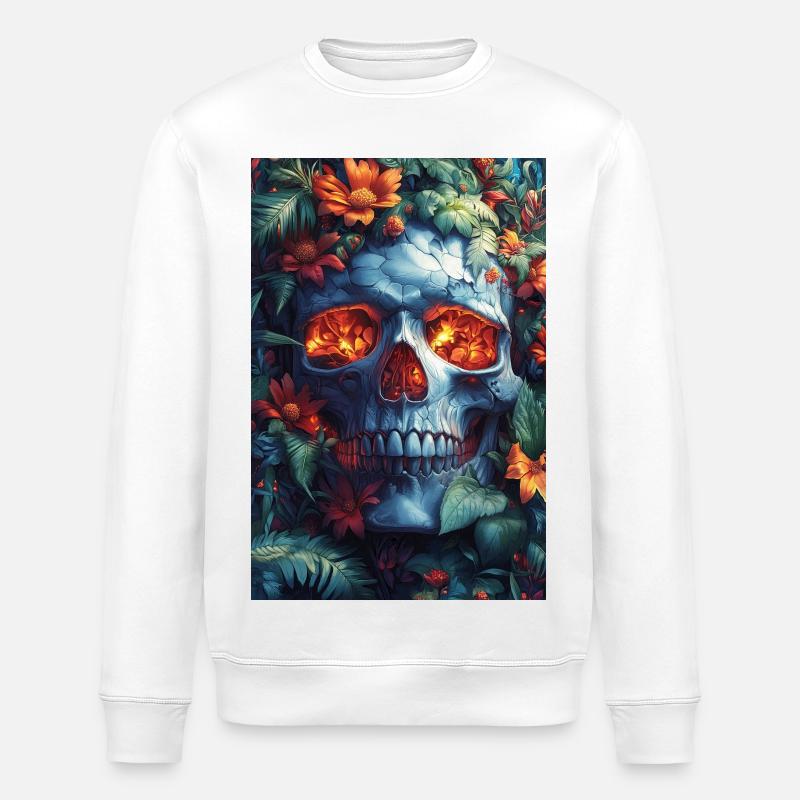 Flammender Schädel im Blütenreich - Stanley/Stella Unisex Bio-Sweatshirt ROLLER - Weiß