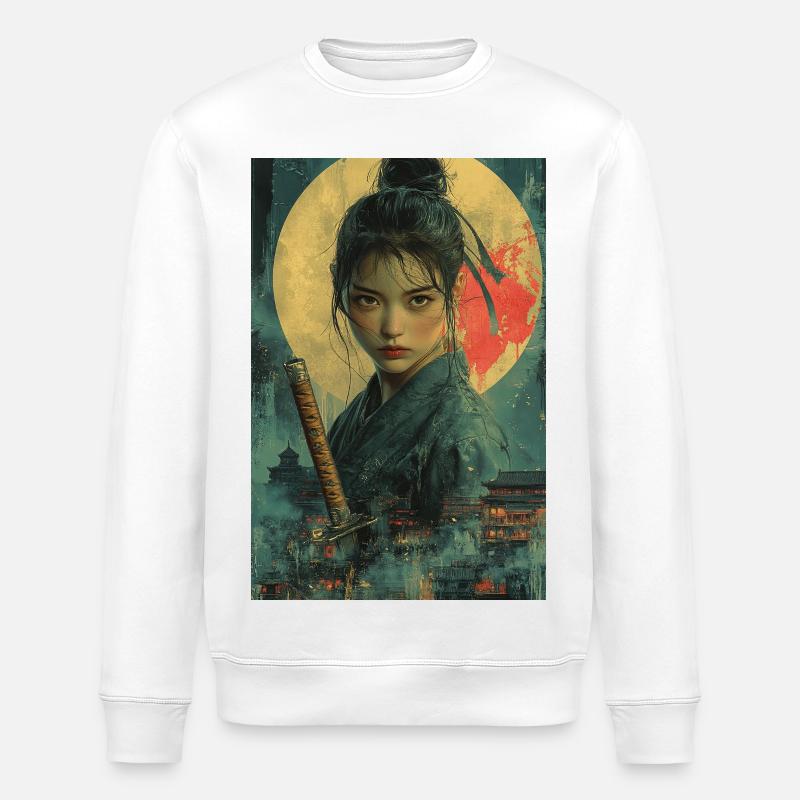 Mondlicht-Samurai im Asiatischen Stil - Stanley/Stella Unisex Bio-Sweatshirt ROLLER - Weiß