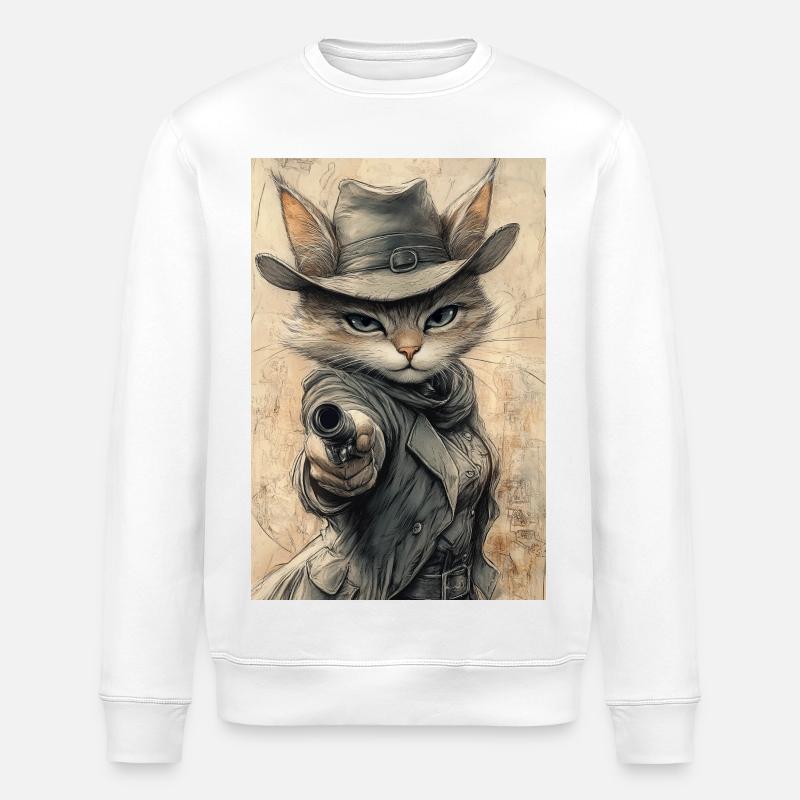 Katzen-Cowboy - Stanley/Stella Unisex Bio-Sweatshirt ROLLER - Weiß