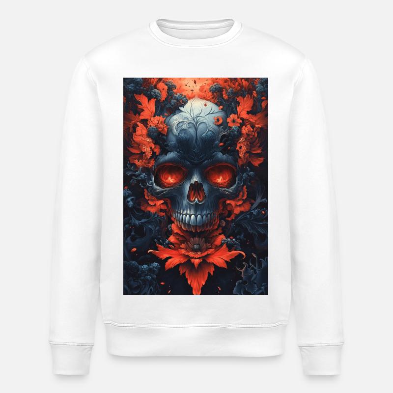 Blutrote Blüten Schädelkunst - Stanley/Stella Unisex Bio-Sweatshirt ROLLER - Weiß