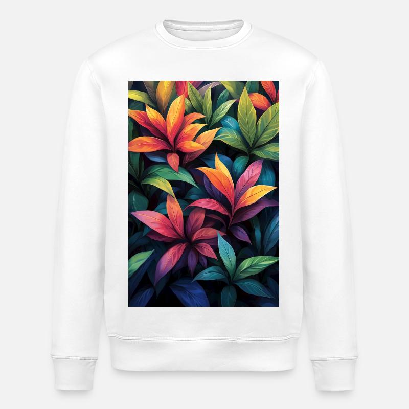 Neon Tropical Leaves Pattern - Stanley/Stella ROLLER Unisex Organic Sweatshirt - white