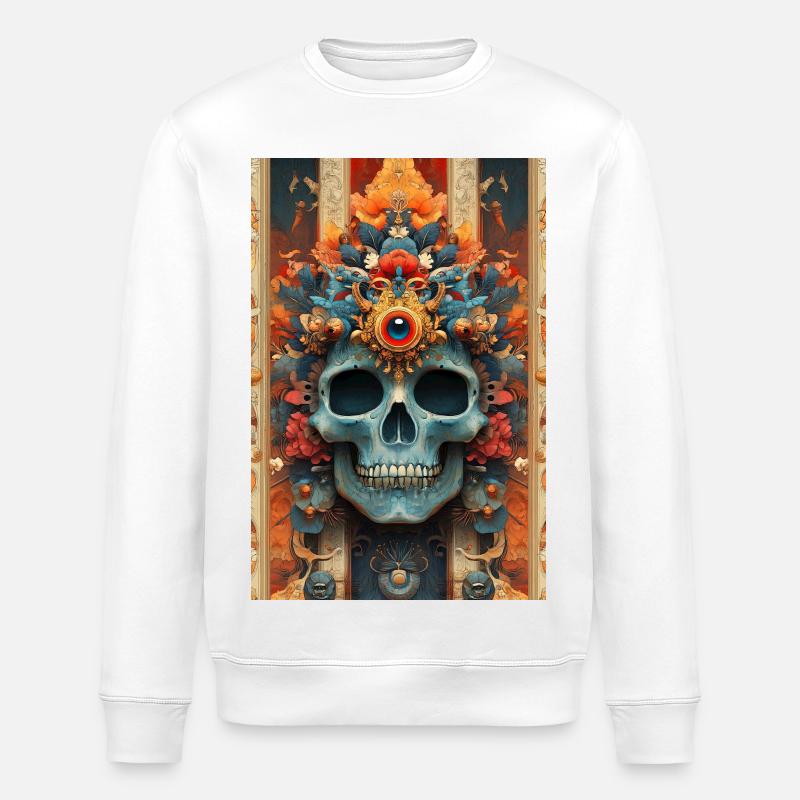 Crâne de couronne de fleurs avec troisième œil - Sweat bio ROLLER Stanley/Stella Unisexe - blanc