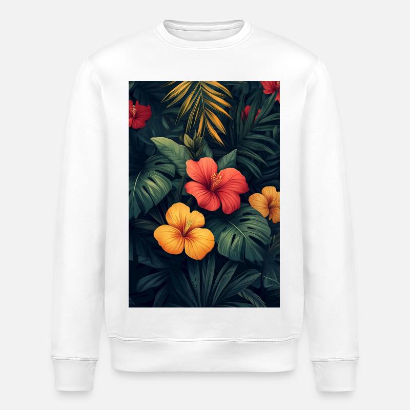 Jungle tropicale d’hibiscus - Sweat bio ROLLER Stanley/Stella Unisexe - blanc