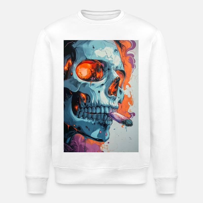 Art de feu en graffiti de crâne - Sweat bio ROLLER Stanley/Stella Unisexe - blanc
