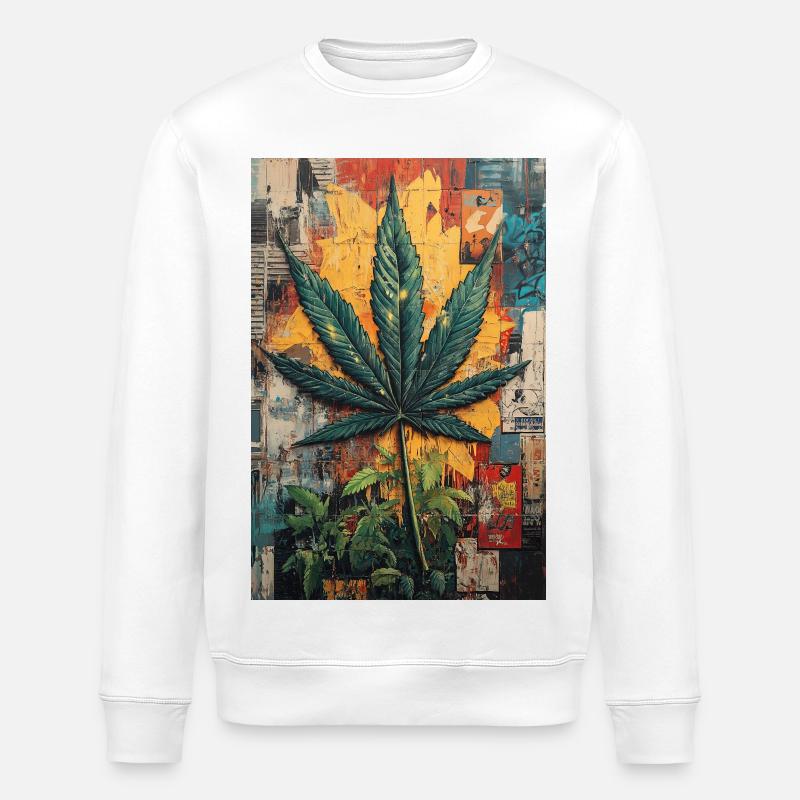 Graffiti Hanfblatt Wandkunst - Stanley/Stella Unisex Bio-Sweatshirt ROLLER - Weiß