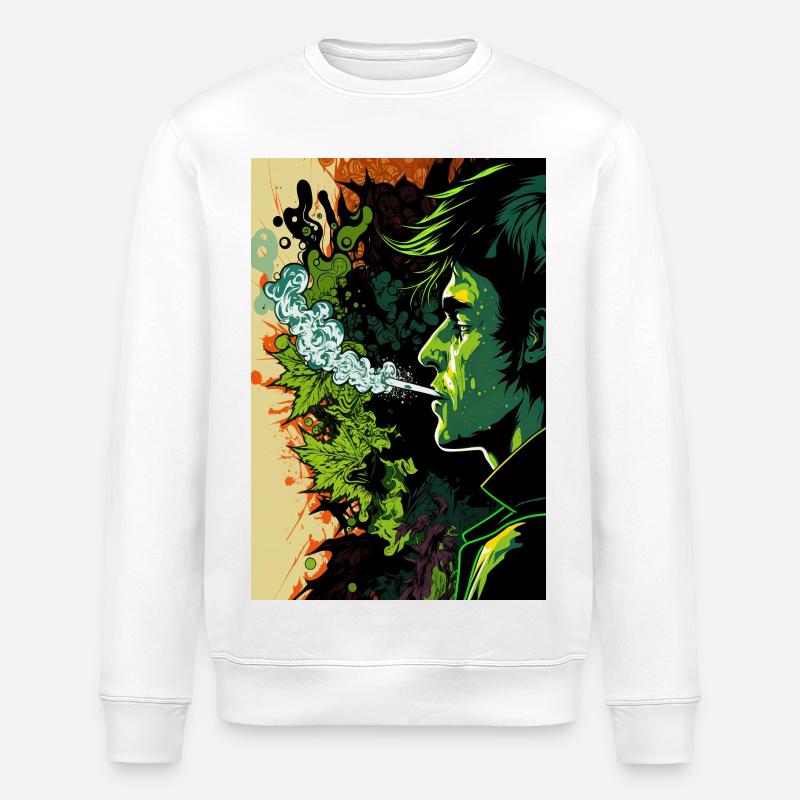 Green Psychedelic Face - Stanley/Stella ROLLER Unisex Organic Sweatshirt - white