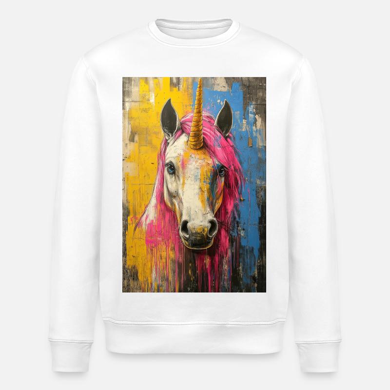 Farbiges Einhornporträt - Stanley/Stella Unisex Bio-Sweatshirt ROLLER - Weiß