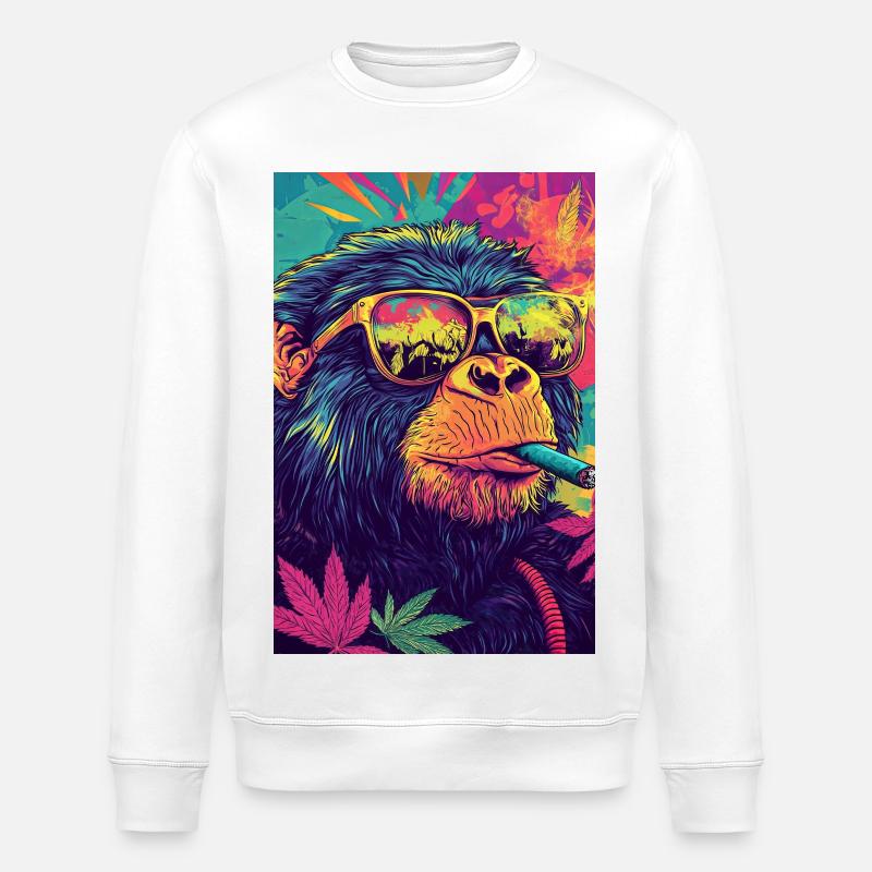 Psychedelischer Affe mit Sonnenbrille - Stanley/Stella Unisex Bio-Sweatshirt ROLLER - Weiß