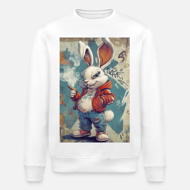 Graffiti Bunny Pullover Hoodie - Stanley/Stella ROLLER Unisex Organic Sweatshirt - white