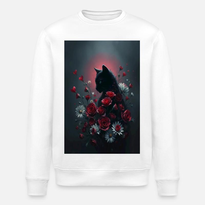 Katze mit Blumen - Stanley/Stella Unisex Bio-Sweatshirt ROLLER - Weiß