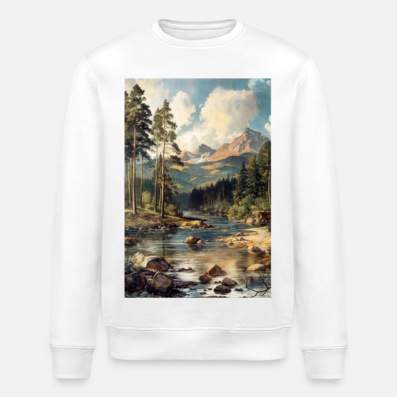 Berglandschaft Illustration Poster - Stanley/Stella Unisex Bio-Sweatshirt ROLLER - Weiß