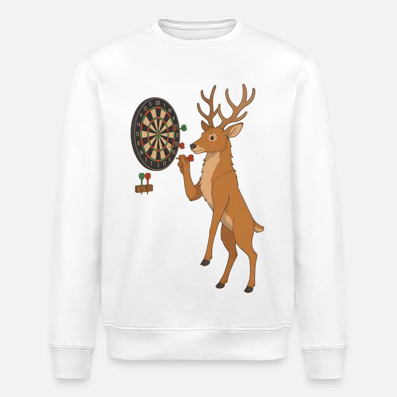 Hirsch beim Darten - Stanley/Stella Unisex Bio-Sweatshirt ROLLER - Weiß
