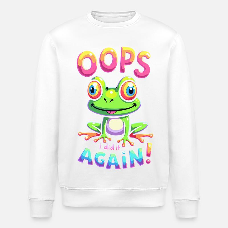 Bunter Frosch mit optimistischer Botschaft - Stanley/Stella Unisex Bio-Sweatshirt ROLLER - Weiß