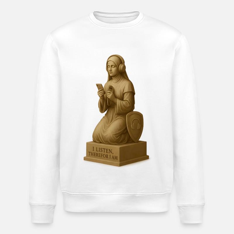 Meditative Hörergeist Skulptur - Stanley/Stella Unisex Bio-Sweatshirt ROLLER - Weiß