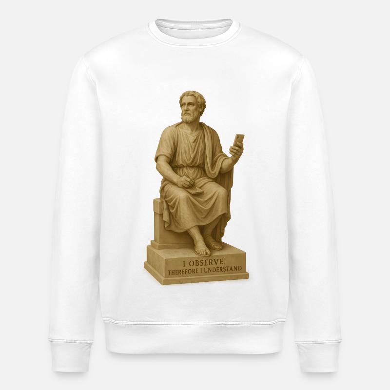 Ancient Philosopher Statue with Smartphone - Stanley/Stella ROLLER Unisex Organic Sweatshirt - white