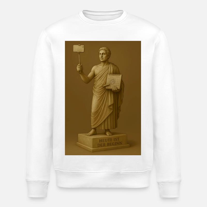 Statue moderne avec smartphone et calendrier - Sweat bio ROLLER Stanley/Stella Unisexe - blanc