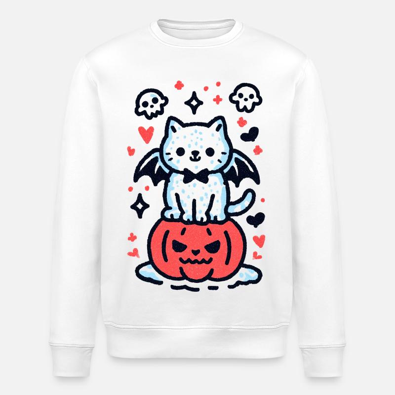 Chat citrouille - Sweat bio ROLLER Stanley/Stella Unisexe - blanc