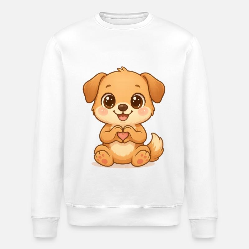 Süßer Hund mit Herzhänden - Stanley/Stella Unisex Bio-Sweatshirt ROLLER - Weiß