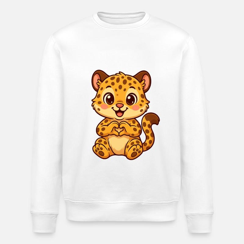 Süßer Leopard mit Herzhänden - Stanley/Stella Unisex Bio-Sweatshirt ROLLER - Weiß