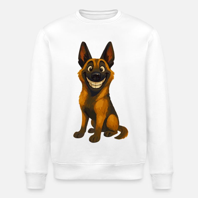 Grinsender Malinois Cartoon - Stanley/Stella Unisex Bio-Sweatshirt ROLLER - Weiß
