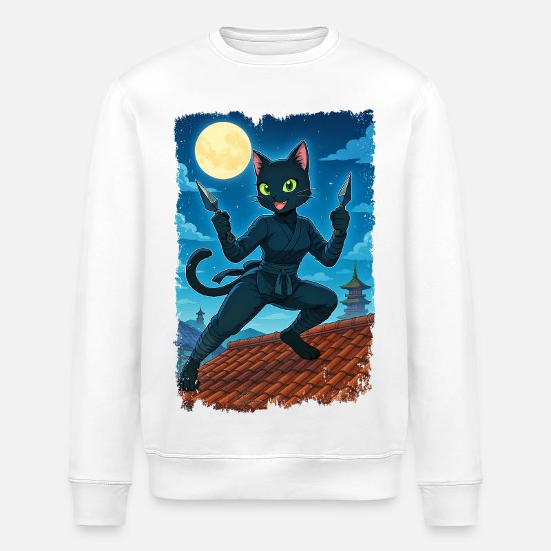 Mond-Ninja-Katze - Stanley/Stella Unisex Bio-Sweatshirt ROLLER - Weiß