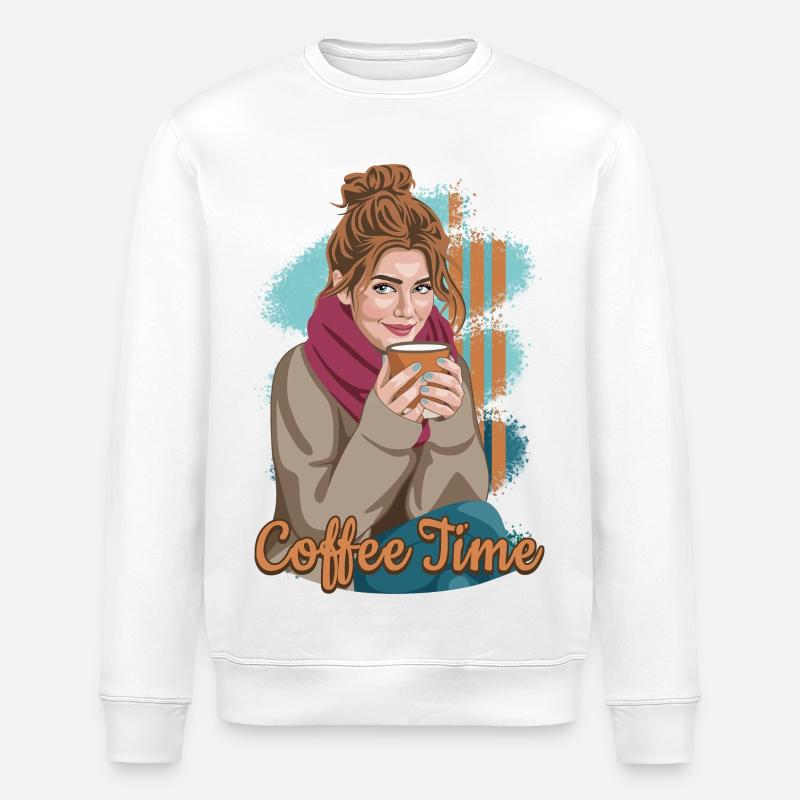 Coffee Time - Stanley/Stella ROLLER Unisex Organic Sweatshirt - white