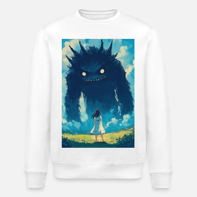 Ein Mädchen steht einem Monster gegenüber - Stanley/Stella Unisex Bio-Sweatshirt ROLLER - Weiß