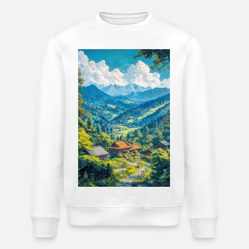 Illustration einer japanischen Landschaft - Stanley/Stella Unisex Bio-Sweatshirt ROLLER - Weiß