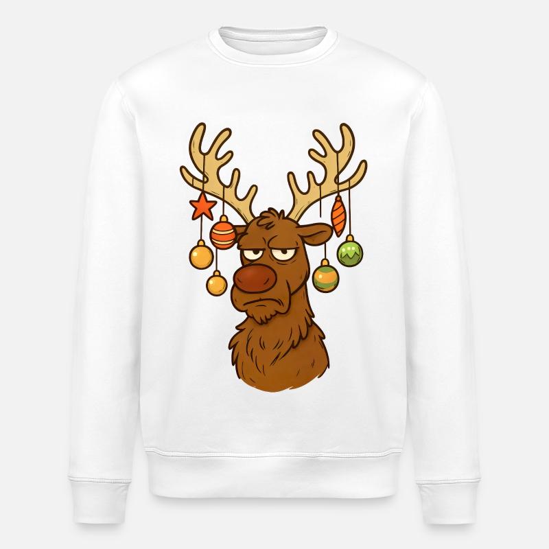 Grumpy Festive Reindeer - Stanley/Stella ROLLER Unisex Organic Sweatshirt - white