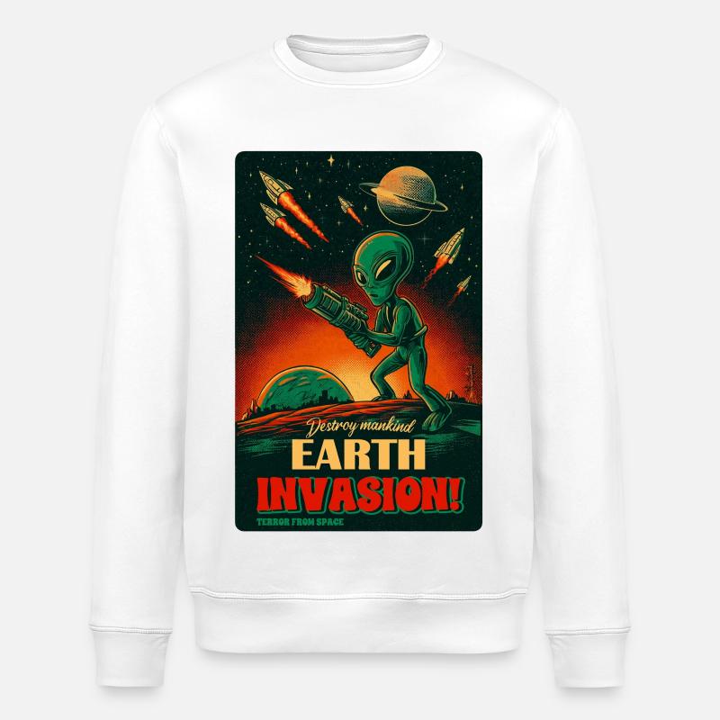 Alienischer ErdInvasion RetroPoster - Stanley/Stella Unisex Bio-Sweatshirt ROLLER - Weiß