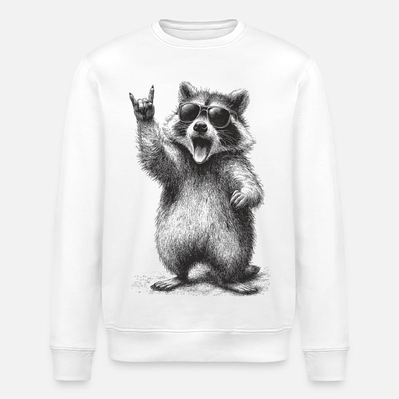 Raccoon Silhouette mit Pfotengruß - Stanley/Stella Unisex Bio-Sweatshirt ROLLER - Weiß