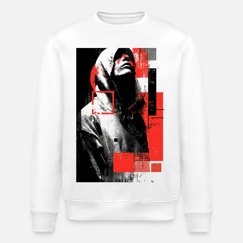 Glitchgesicht im Rotglanz - Stanley/Stella Unisex Bio-Sweatshirt ROLLER - Weiß