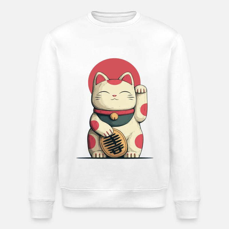 Maneki-Neko Lucky Cat - Stanley/Stella ROLLER Unisex Organic Sweatshirt - white