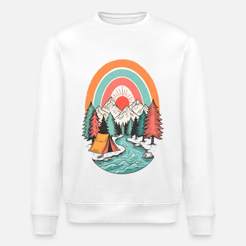 Berglandschaft Camping im Sonnenbogen - Stanley/Stella Unisex Bio-Sweatshirt ROLLER - Weiß