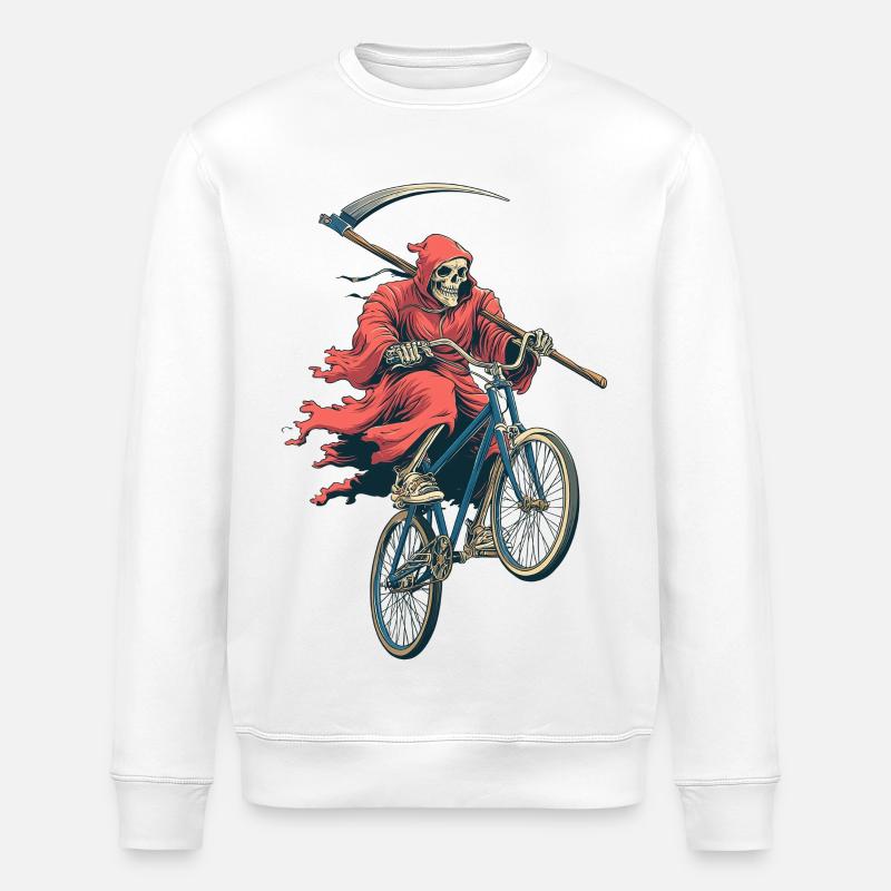 Skeleton in red cape on bicycle - Stanley/Stella ROLLER Unisex Organic Sweatshirt - white