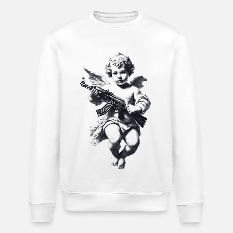 Engel mit Gewehr Silhouette - Stanley/Stella Unisex Bio-Sweatshirt ROLLER - Weiß