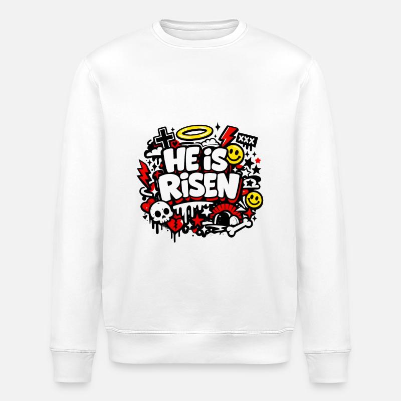 He is Risen Graffiti Easter - Stanley/Stella ROLLER Unisex Organic Sweatshirt - white