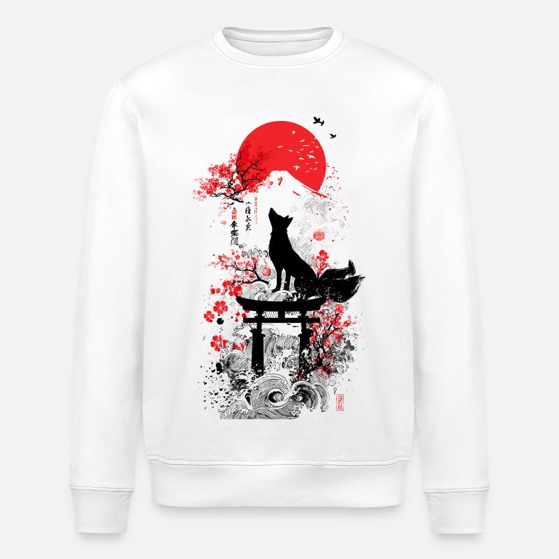 Red Sun Torii Fox – Kitsune Sakura Japan - Stanley/Stella Unisex Bio-Sweatshirt ROLLER - Weiß