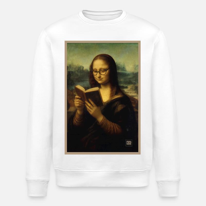 Mona Lisa Reading - Stanley/Stella ROLLER Unisex Organic Sweatshirt - white